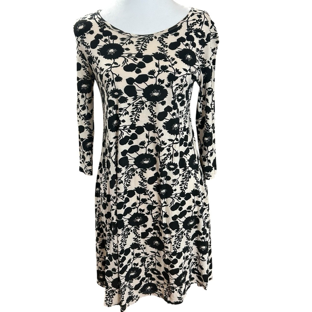 Atmosphere By Primark Cream/Black Floral Dress 3/4 Sleeve Woman's Sz 8‎